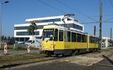 Die erste Fahrt auf der Neubaustrecke Johannisthal-Adlershof: Fahrleitungs-Messfahrt am 14.09.2021 mit Tw 4572 Gro-Berliner Damm/Gerhard-Sedlmayr-Strae.