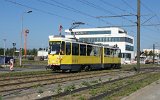 Die erste Fahrt auf der Neubaustrecke Johannisthal-Adlershof: Fahrleitungs-Messfahrt am 14.09.2021 mit Tw 4572 Gro-Berliner Damm/Gerhard-Sedlmayr-Strae.