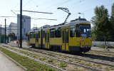 Die erste Fahrt auf der Neubaustrecke Johannisthal-Adlershof: Fahrleitungs-Messfahrt am 14.09.2021 mit Tw 4572 - Rangieren an der Zwischenendstelle Gro-Berliner Damm/Gerhard-Sedlmayr-Strae.