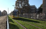 Tw 2213 ist zur Erffnungsfahrt nahe der Haltestelle Landschaftspark Johannisthal unterwegs (30.10.2021).